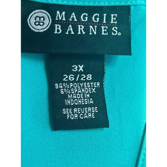 Maggie Barnes 3X Turquoise Button Front Blouse 3/4 Sleeves Cuffed Detail - Picture 13 of 16